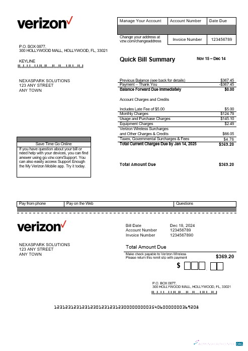 Download USA Verizon business utility bill template in Word and PDF formats Photoshop template